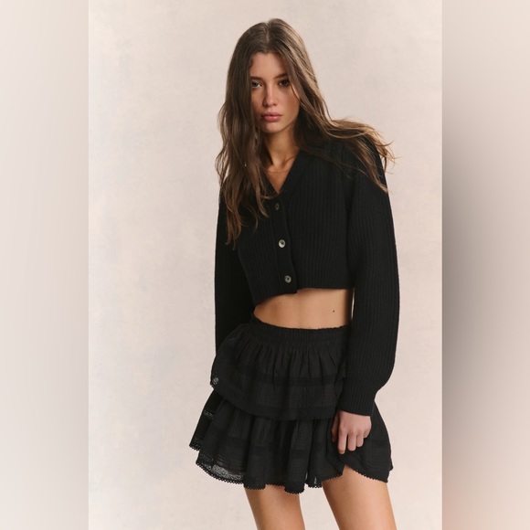 Love Shack Fancy Black Cropped Cardigan Sweater - Picture 2 of 11